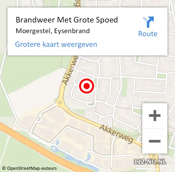 Locatie op kaart van de 112 melding: Brandweer Met Grote Spoed Naar Moergestel, Eysenbrand op 4 februari 2023 21:50