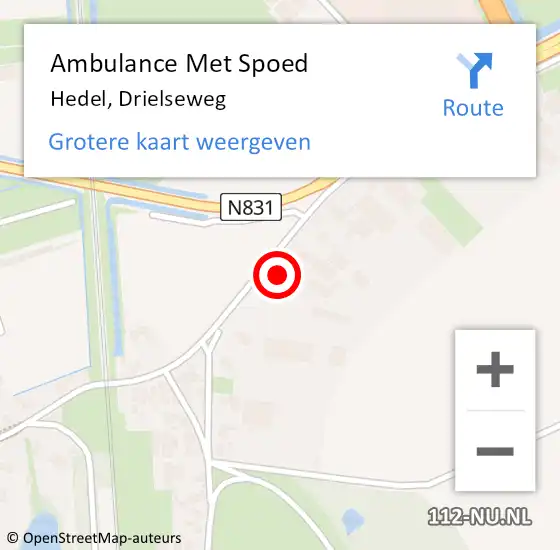 Locatie op kaart van de 112 melding: Ambulance Met Spoed Naar Hedel, Drielseweg op 4 februari 2023 22:04