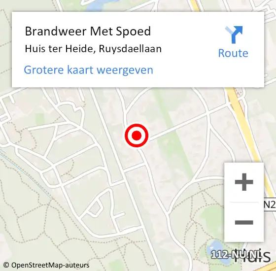 Locatie op kaart van de 112 melding: Brandweer Met Spoed Naar Huis ter Heide, Ruysdaellaan op 4 februari 2023 22:15