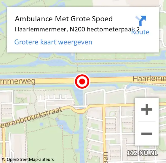 Locatie op kaart van de 112 melding: Ambulance Met Grote Spoed Naar Haarlemmermeer, N200 hectometerpaal: 2 op 5 februari 2023 00:25