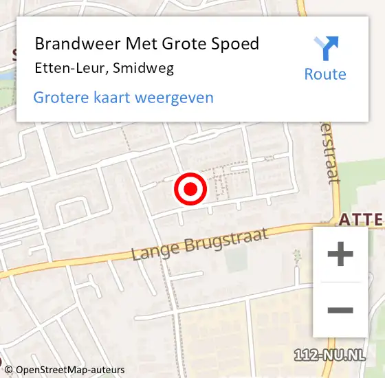 Locatie op kaart van de 112 melding: Brandweer Met Grote Spoed Naar Etten-Leur, Smidweg op 5 februari 2023 00:27