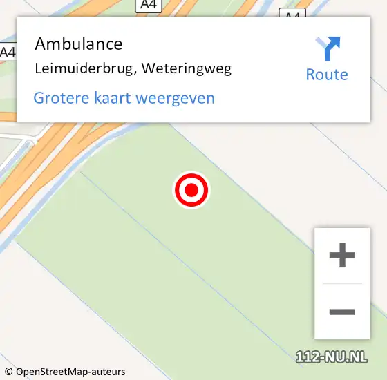 Locatie op kaart van de 112 melding: Ambulance Leimuiderbrug, Weteringweg op 5 februari 2023 00:46