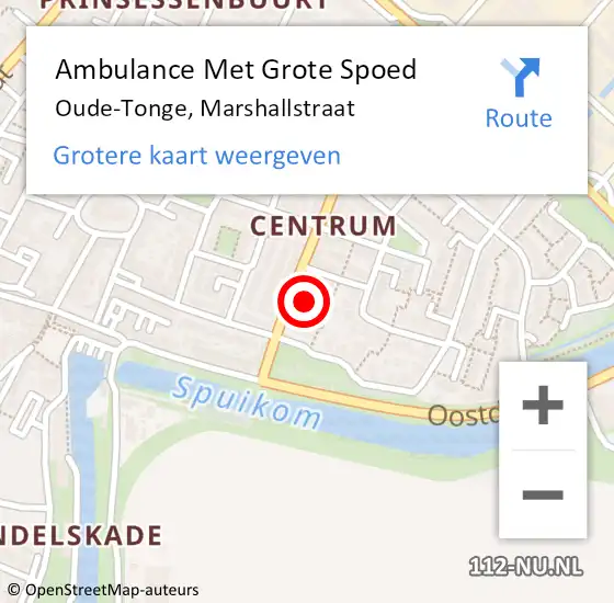 Locatie op kaart van de 112 melding: Ambulance Met Grote Spoed Naar Oude-Tonge, Marshallstraat op 5 februari 2023 02:21