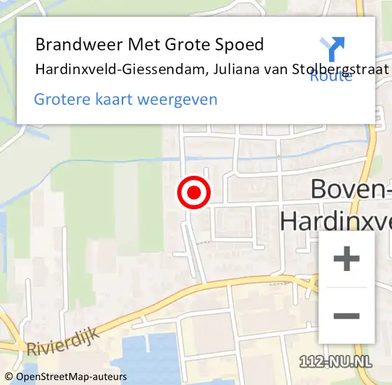 Locatie op kaart van de 112 melding: Brandweer Met Grote Spoed Naar Hardinxveld-Giessendam, Juliana van Stolbergstraat op 5 februari 2023 02:29