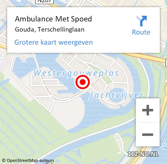 Locatie op kaart van de 112 melding: Ambulance Met Spoed Naar Gouda, Terschellinglaan op 5 februari 2023 02:52