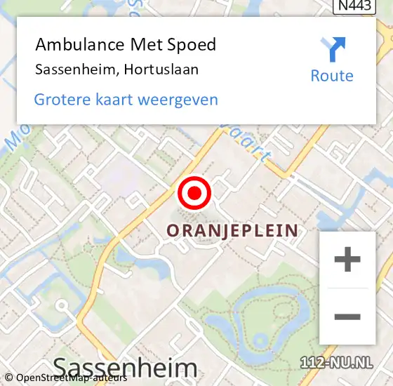 Locatie op kaart van de 112 melding: Ambulance Met Spoed Naar Sassenheim, Hortuslaan op 5 februari 2023 03:01