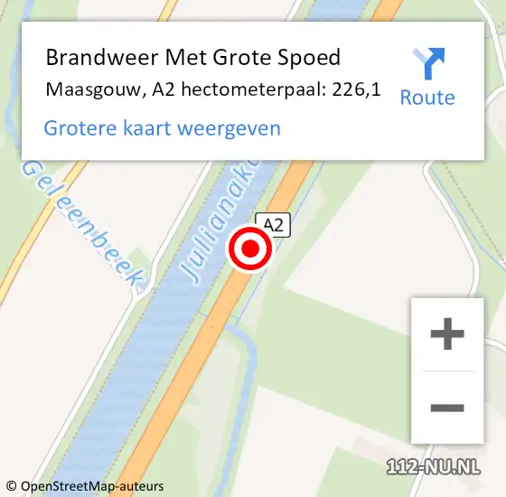 Locatie op kaart van de 112 melding: Brandweer Met Grote Spoed Naar Maasgouw, A2 hectometerpaal: 226,1 op 5 februari 2023 03:46