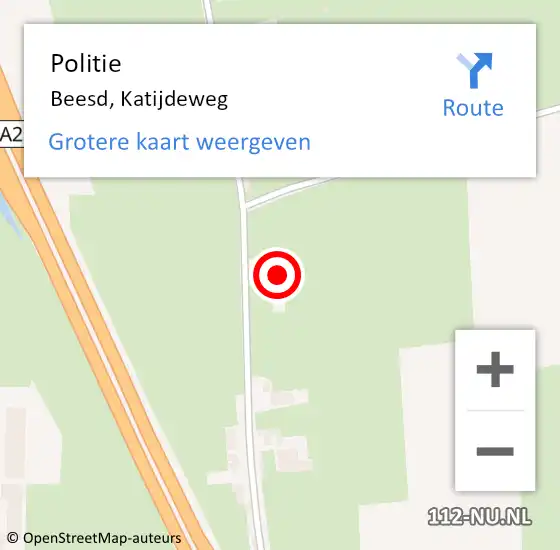 Locatie op kaart van de 112 melding: Politie Beesd, Katijdeweg op 5 februari 2023 04:06