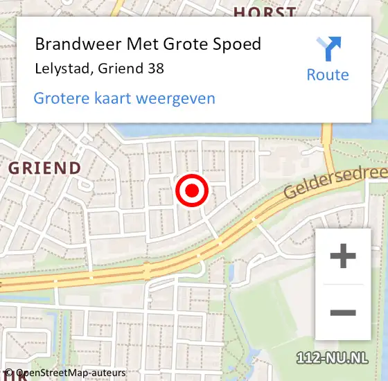 Locatie op kaart van de 112 melding: Brandweer Met Grote Spoed Naar Lelystad, Griend 38 op 5 februari 2023 04:18