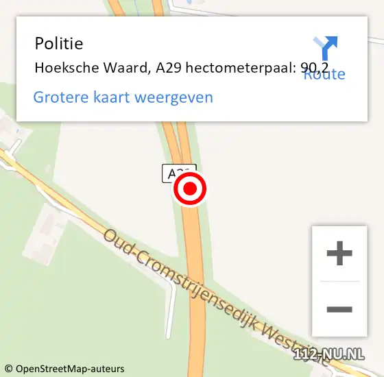 Locatie op kaart van de 112 melding: Politie Hoeksche Waard, A29 hectometerpaal: 90,2 op 5 februari 2023 05:50