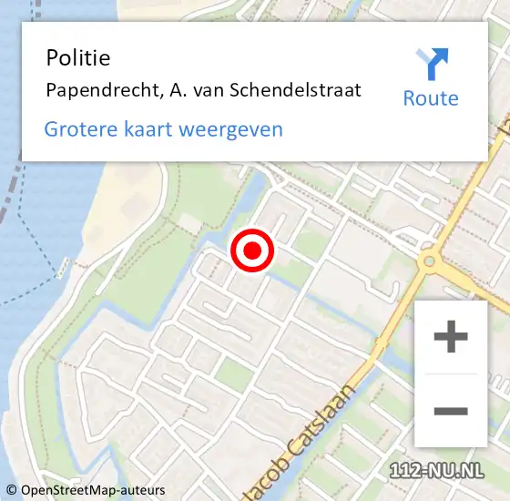 Locatie op kaart van de 112 melding: Politie Papendrecht, A. van Schendelstraat op 5 februari 2023 06:24