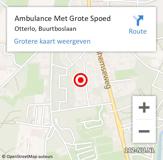 Locatie op kaart van de 112 melding: Ambulance Met Grote Spoed Naar Otterlo, Buurtboslaan op 5 februari 2023 06:46