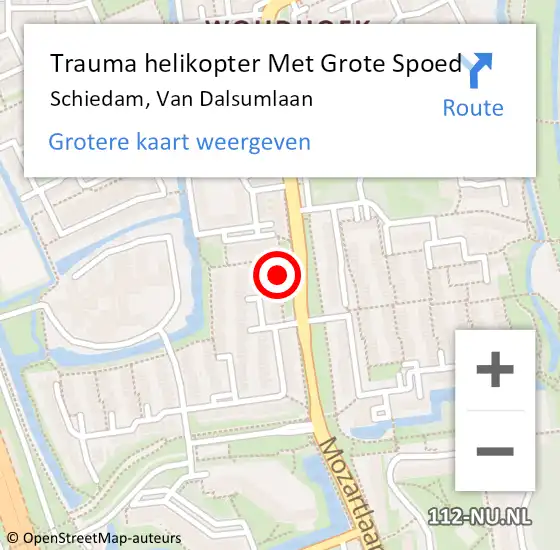 Locatie op kaart van de 112 melding: Trauma helikopter Met Grote Spoed Naar Schiedam, Van Dalsumlaan op 5 februari 2023 06:54