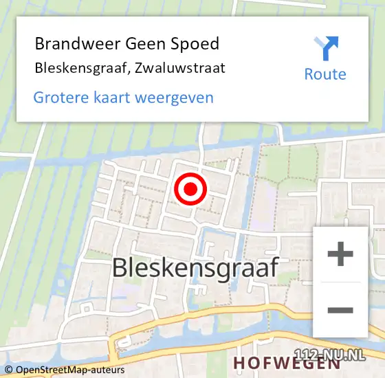 Locatie op kaart van de 112 melding: Brandweer Geen Spoed Naar Bleskensgraaf, Zwaluwstraat op 5 februari 2023 07:30