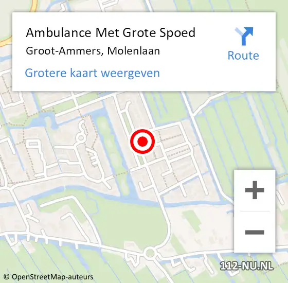 Locatie op kaart van de 112 melding: Ambulance Met Grote Spoed Naar Groot-Ammers, Molenlaan op 5 februari 2023 07:56