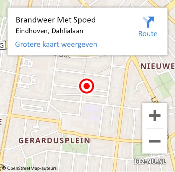 Locatie op kaart van de 112 melding: Brandweer Met Spoed Naar Eindhoven, Dahlialaan op 5 februari 2023 08:40