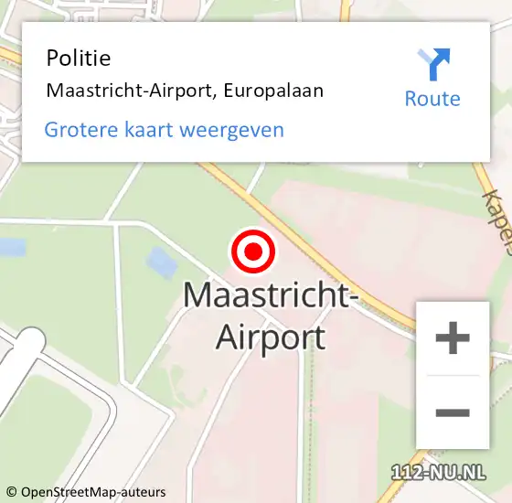 Locatie op kaart van de 112 melding: Politie Maastricht-Airport, Europalaan op 5 februari 2023 09:21