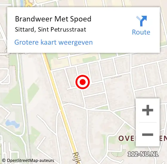 Locatie op kaart van de 112 melding: Brandweer Met Spoed Naar Sittard, Sint Petrusstraat op 5 februari 2023 09:43