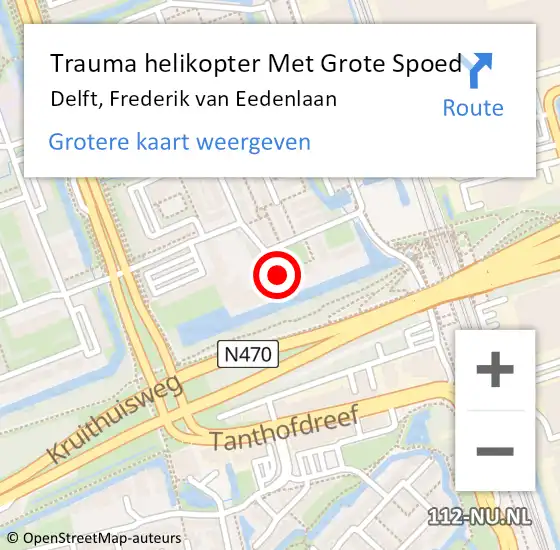 Locatie op kaart van de 112 melding: Trauma helikopter Met Grote Spoed Naar Delft, Frederik van Eedenlaan op 5 februari 2023 11:10