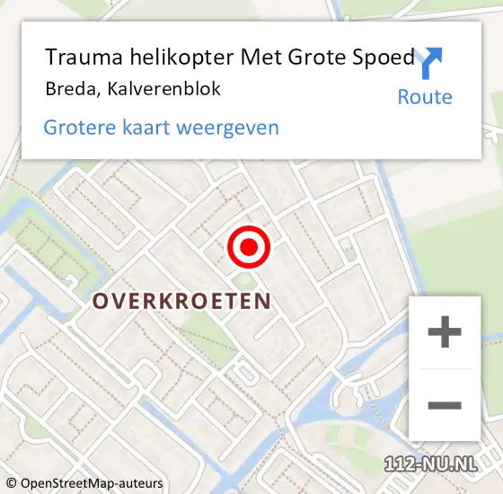 Locatie op kaart van de 112 melding: Trauma helikopter Met Grote Spoed Naar Breda, Kalverenblok op 5 februari 2023 11:29