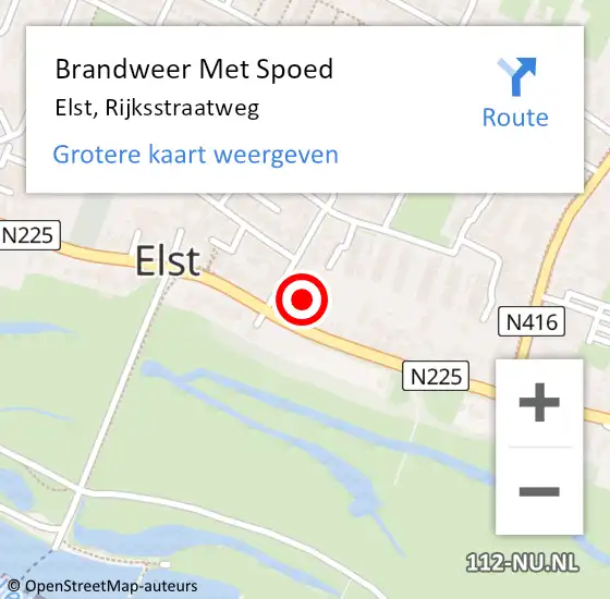 Locatie op kaart van de 112 melding: Brandweer Met Spoed Naar Elst, Rijksstraatweg op 5 februari 2023 12:35