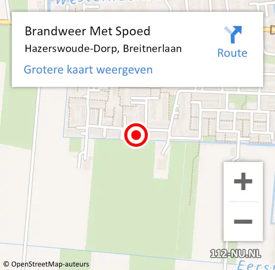 Locatie op kaart van de 112 melding: Brandweer Met Spoed Naar Hazerswoude-Dorp, Breitnerlaan op 5 februari 2023 13:34