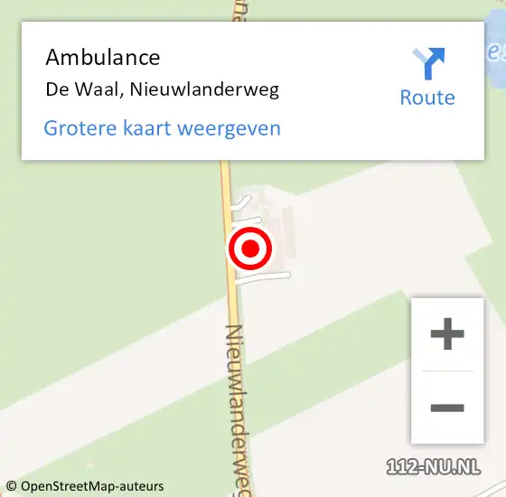 Locatie op kaart van de 112 melding: Ambulance De Waal, Nieuwlanderweg op 5 februari 2023 13:36