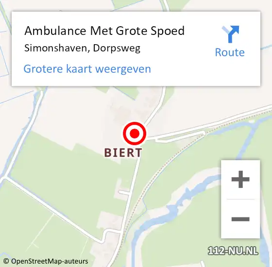 Locatie op kaart van de 112 melding: Ambulance Met Grote Spoed Naar Simonshaven, Dorpsweg op 5 februari 2023 13:41