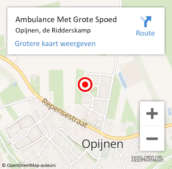 Locatie op kaart van de 112 melding: Ambulance Met Grote Spoed Naar Opijnen, de Ridderskamp op 5 februari 2023 13:54