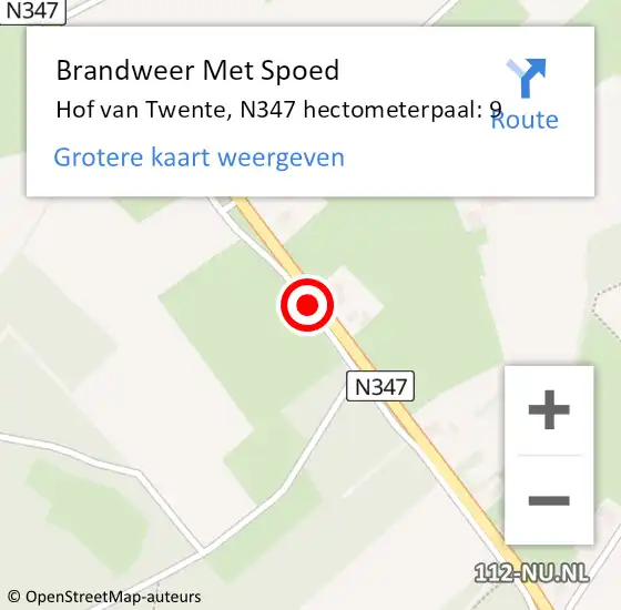 Locatie op kaart van de 112 melding: Brandweer Met Spoed Naar Hof van Twente, N347 hectometerpaal: 9 op 5 februari 2023 14:34