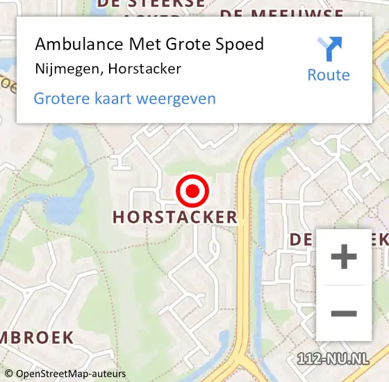 Locatie op kaart van de 112 melding: Ambulance Met Grote Spoed Naar Nijmegen, Horstacker op 5 februari 2023 14:34