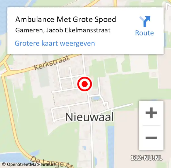 Locatie op kaart van de 112 melding: Ambulance Met Grote Spoed Naar Gameren, Jacob Ekelmansstraat op 5 februari 2023 14:54