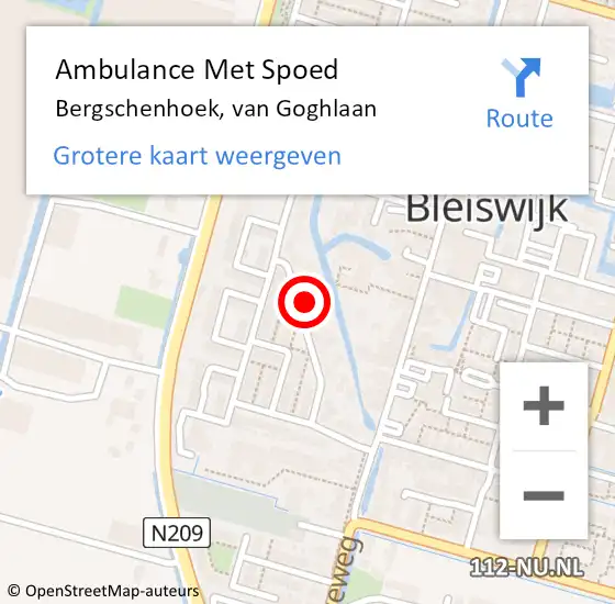 Locatie op kaart van de 112 melding: Ambulance Met Spoed Naar Bergschenhoek, van Goghlaan op 5 februari 2023 15:06