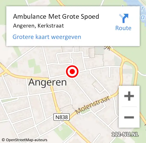 Locatie op kaart van de 112 melding: Ambulance Met Grote Spoed Naar Angeren, Kerkstraat op 5 februari 2023 15:32