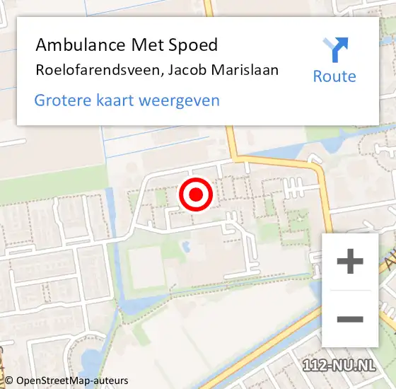 Locatie op kaart van de 112 melding: Ambulance Met Spoed Naar Roelofarendsveen, Jacob Marislaan op 5 februari 2023 16:00