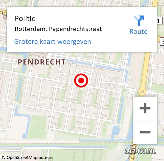 Locatie op kaart van de 112 melding: Politie Rotterdam, Papendrechtstraat op 5 februari 2023 16:26