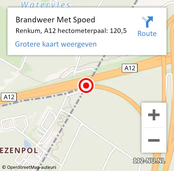 Locatie op kaart van de 112 melding: Brandweer Met Spoed Naar Renkum, A12 hectometerpaal: 120,5 op 5 februari 2023 17:00
