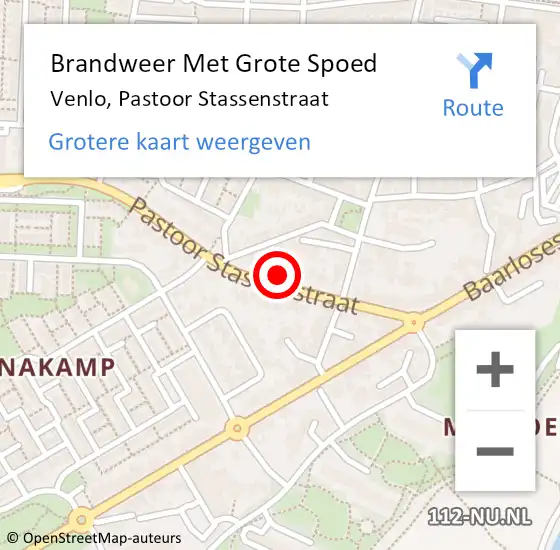 Locatie op kaart van de 112 melding: Brandweer Met Grote Spoed Naar Venlo, Pastoor Stassenstraat op 5 februari 2023 18:07