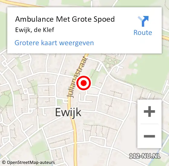 Locatie op kaart van de 112 melding: Ambulance Met Grote Spoed Naar Ewijk, de Klef op 5 februari 2023 18:16