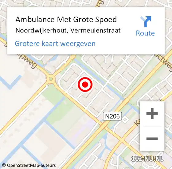 Locatie op kaart van de 112 melding: Ambulance Met Grote Spoed Naar Noordwijkerhout, Vermeulenstraat op 5 februari 2023 19:04