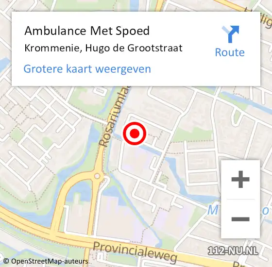 Locatie op kaart van de 112 melding: Ambulance Met Spoed Naar Krommenie, Hugo de Grootstraat op 5 februari 2023 19:10