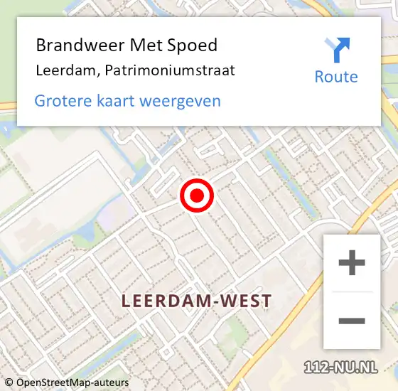 Locatie op kaart van de 112 melding: Brandweer Met Spoed Naar Leerdam, Patrimoniumstraat op 5 februari 2023 19:19