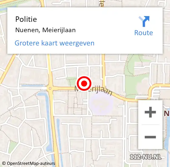 Locatie op kaart van de 112 melding: Politie Nuenen, Meierijlaan op 5 februari 2023 19:20