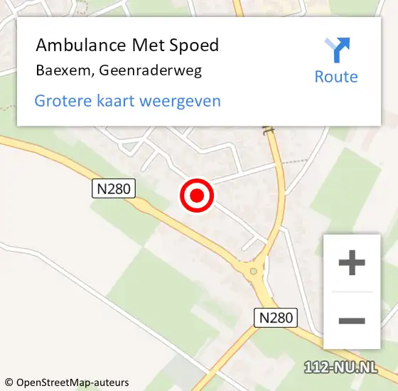 Locatie op kaart van de 112 melding: Ambulance Met Spoed Naar Baexem, Geenraderweg op 5 februari 2023 19:40