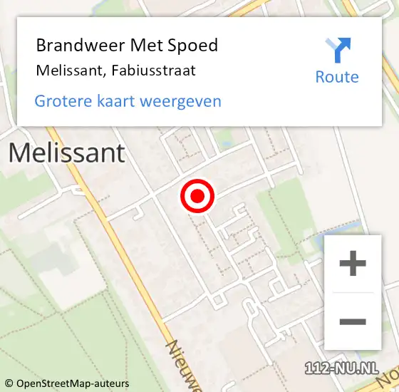 Locatie op kaart van de 112 melding: Brandweer Met Spoed Naar Melissant, Fabiusstraat op 5 februari 2023 19:43