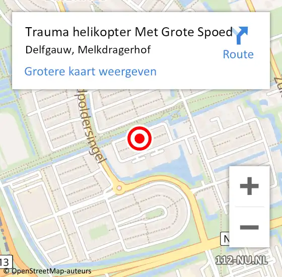 Locatie op kaart van de 112 melding: Trauma helikopter Met Grote Spoed Naar Delfgauw, Melkdragerhof op 5 februari 2023 20:05