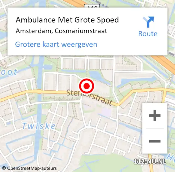 Locatie op kaart van de 112 melding: Ambulance Met Grote Spoed Naar Amsterdam, Cosmariumstraat op 5 februari 2023 20:34