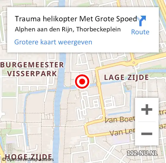 Locatie op kaart van de 112 melding: Trauma helikopter Met Grote Spoed Naar Alphen aan den Rijn, Thorbeckeplein op 5 februari 2023 20:54