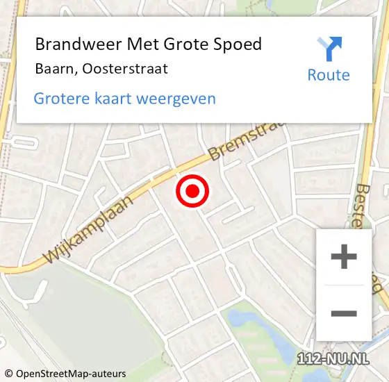 Locatie op kaart van de 112 melding: Brandweer Met Grote Spoed Naar Baarn, Oosterstraat op 5 februari 2023 20:56