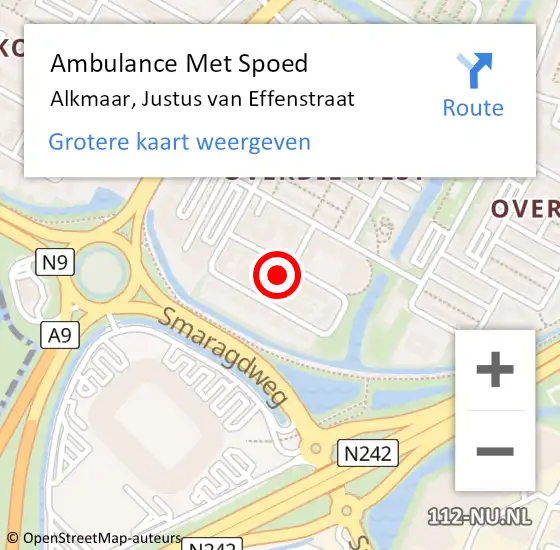 Locatie op kaart van de 112 melding: Ambulance Met Spoed Naar Alkmaar, Justus van Effenstraat op 5 februari 2023 21:11